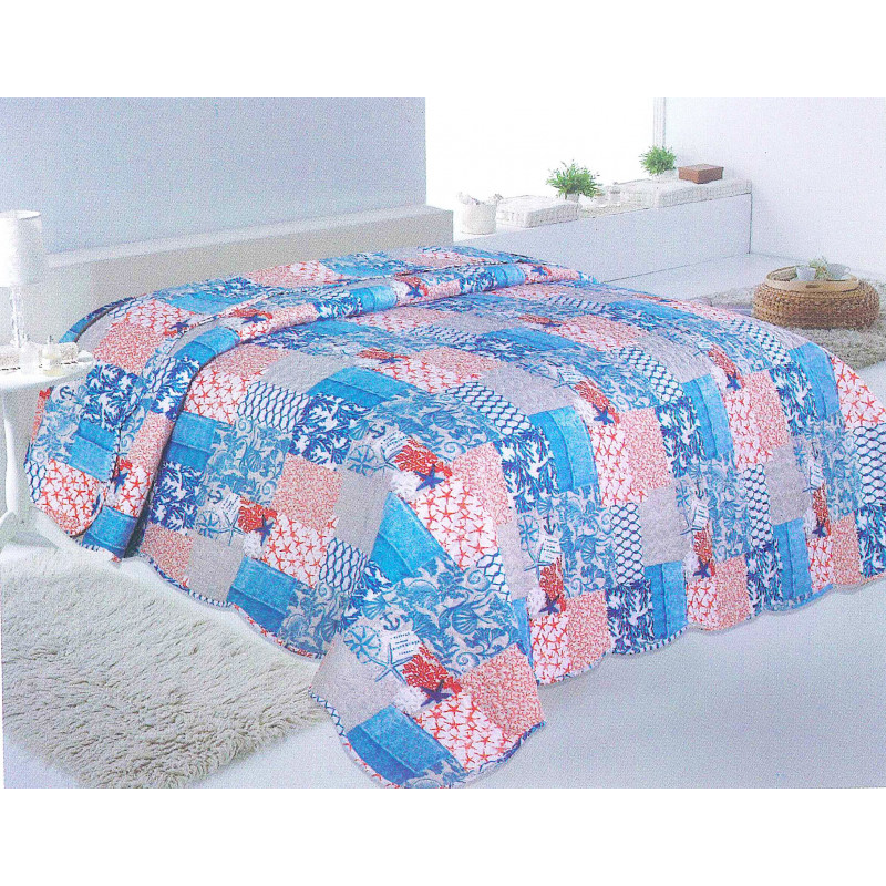 Copriletto Trapuntato Stampato Triton Misura Letto Due Piazze Matrimoniale 255X255 cm Dis 1