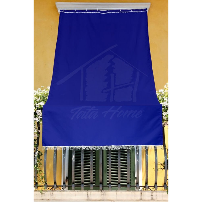 Tenda da Sole con Kit Ganci e Anelli in Tessuto Resistente da Esterno o Balcone Misura cm 140x300 Dis.5 Tinta Unita Colore Bl
