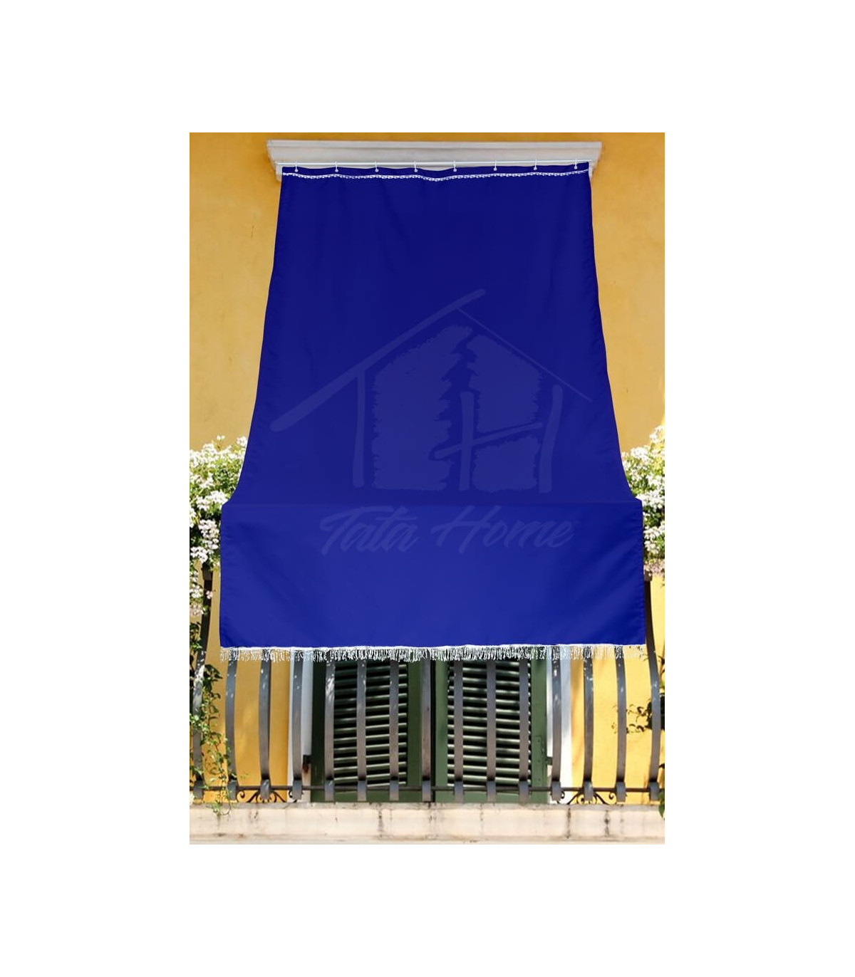 Tenda da Sole con Kit Ganci e Anelli in Tessuto Resistente da Esterno o  Balcone Tinta Unita Colore Blu