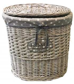 Cesto Portabiancheria e Porta Oggetti con Coperchio per Bagno Lavanderia Idea Regalo Materiale Esterno In Vimini e Fodera Int