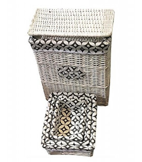 Cesti Portabiancheria Set 5 Pezzi e Porta Oggetti con Coperchio per Bagno Lavanderia Idea Regalo Materiale Esterno In Vimini 