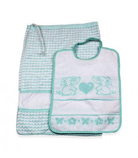 Set Asilo Scuola Materna 2 Pezzi Sacchetto Bavaglia con Tela Aida Da Ricamare 100% Cotone Made in Italy Colore Rosa Animalett