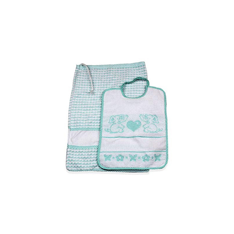 Set Asilo Scuola Materna 2 Pezzi Sacchetto Bavaglia con Tela Aida Da Ricamare 100% Cotone Made in Italy Colore Rosa Animalett