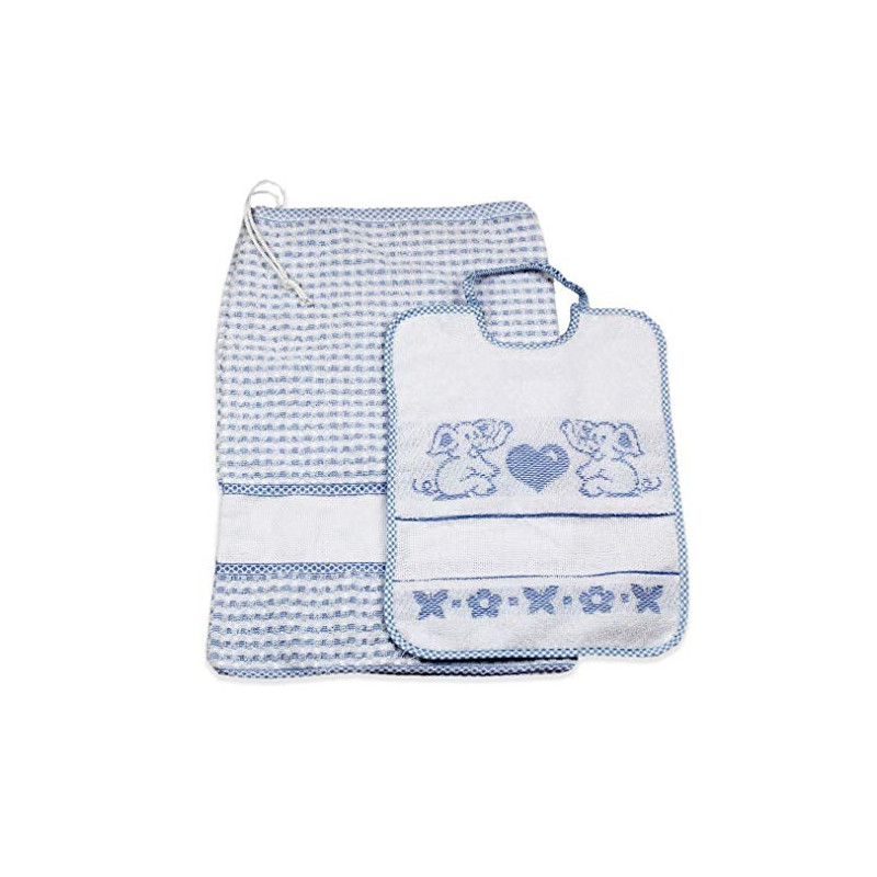 Set Asilo Scuola Materna 2 Pezzi Sacchetto Bavaglia con Tela Aida Da Ricamare 100% Cotone Made in Italy Colore Rosa Animalett