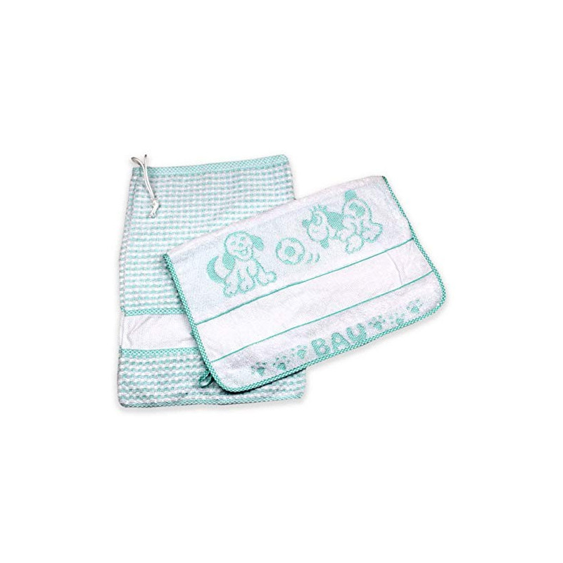 Set Asilo Scuola Materna 2 Pezzi Sacchetto Bavaglia con Tela Aida Da Ricamare 100% Cotone Made in Italy Colore Rosa Animalett