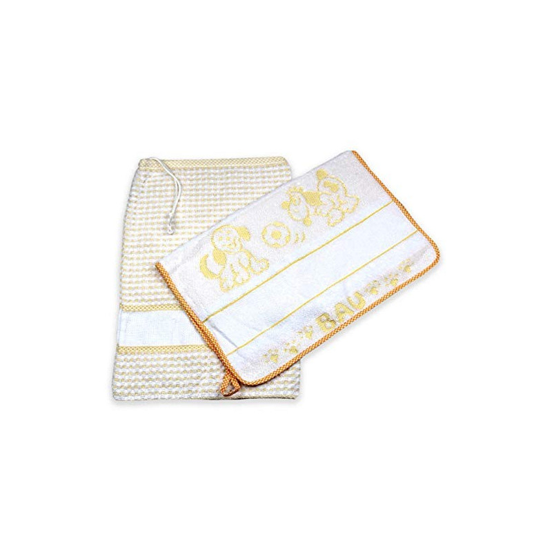 Set Asilo Scuola Materna 2 Pezzi Sacchetto Bavaglia con Tela Aida Da Ricamare 100% Cotone Made in Italy Colore Rosa Animalett