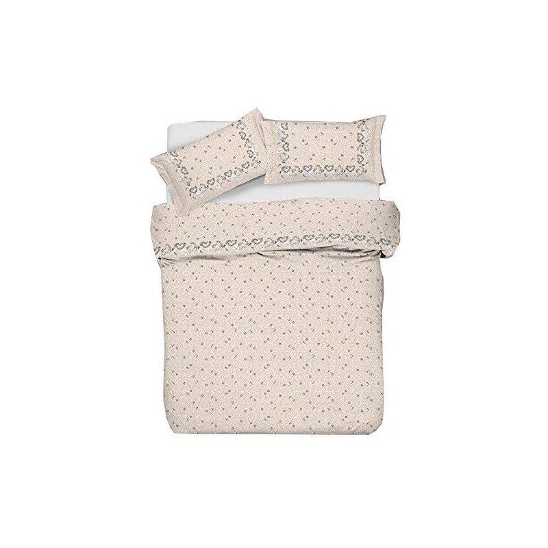 Tata Home Charmant Parure Copripiumino Misura 1 Piazza Singolo 155x200 cm Federa 50x80 cm 100% Cotone Dis. 4 Beige