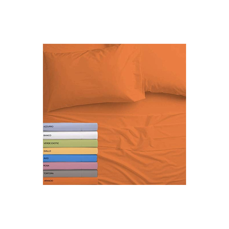 Tata Home Completo Letto Set Lenzuola Microfibra sotto sopra e Coppia Federe Letto 2 Piazze Matrimoniale Colore Arancio