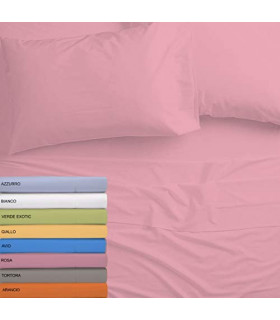 Tata Home Completo Letto Set Lenzuola Microfibra sotto sopra e Coppia Federe Letto 2 Piazze Matrimoniale Colore Arancio