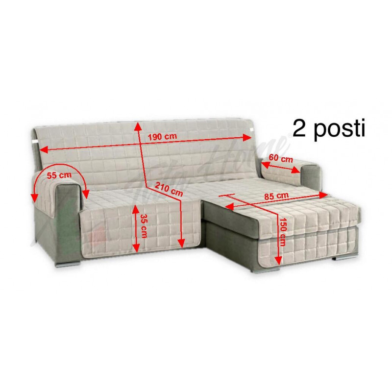 Tata Home Copridivano con Penisola Reversibile Universale Lilly Plus Imbottito 3 Posti in Tessuto Trapuntato Fronte e Retro i