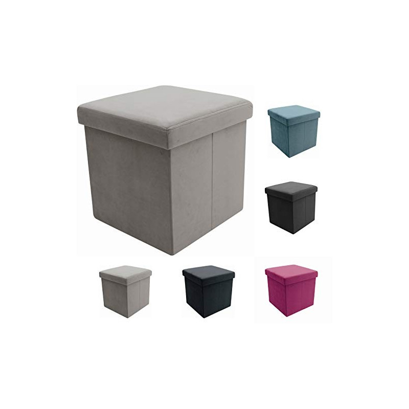 Tata Home Pouf Contenitore Poggiapiedi Velluto Portaoggetti Scatola Cubo Pieghevole Salvaspazio Alcantara Misura cm 38x38x38 