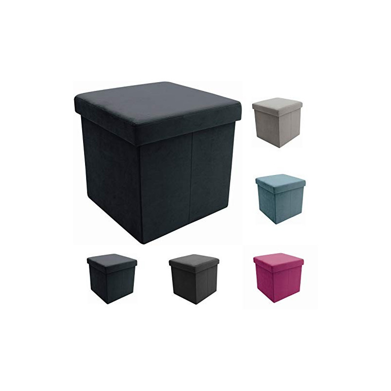 Tata Home Pouf Contenitore Poggiapiedi Velluto Portaoggetti Scatola Cubo Pieghevole Salvaspazio Alcantara Misura cm 38x38x38 