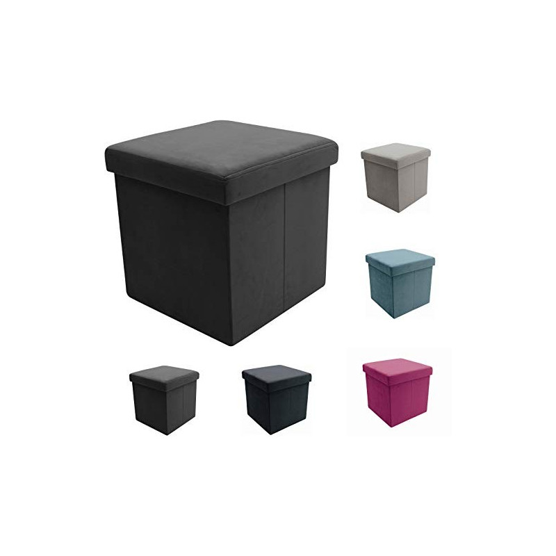 Tata Home Pouf Contenitore Poggiapiedi Velluto Portaoggetti Scatola Cubo Pieghevole Salvaspazio Alcantara Misura cm 38x38x38 