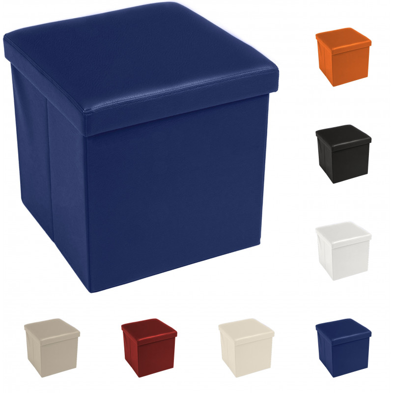 Pouf Contenitore Scatola Sgabello Poggiapiedi Pieghevole Salvaspazio in Ecopelle cm 38x38x38 Eddy