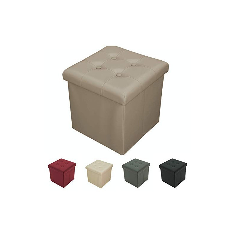 Tata Home Pouf Contenitore Poggiapiedi Ecopelle Bottoni Portaoggetti Scatola Cubo Pieghevole Salvaspazio Misura cm 38x38x39 C