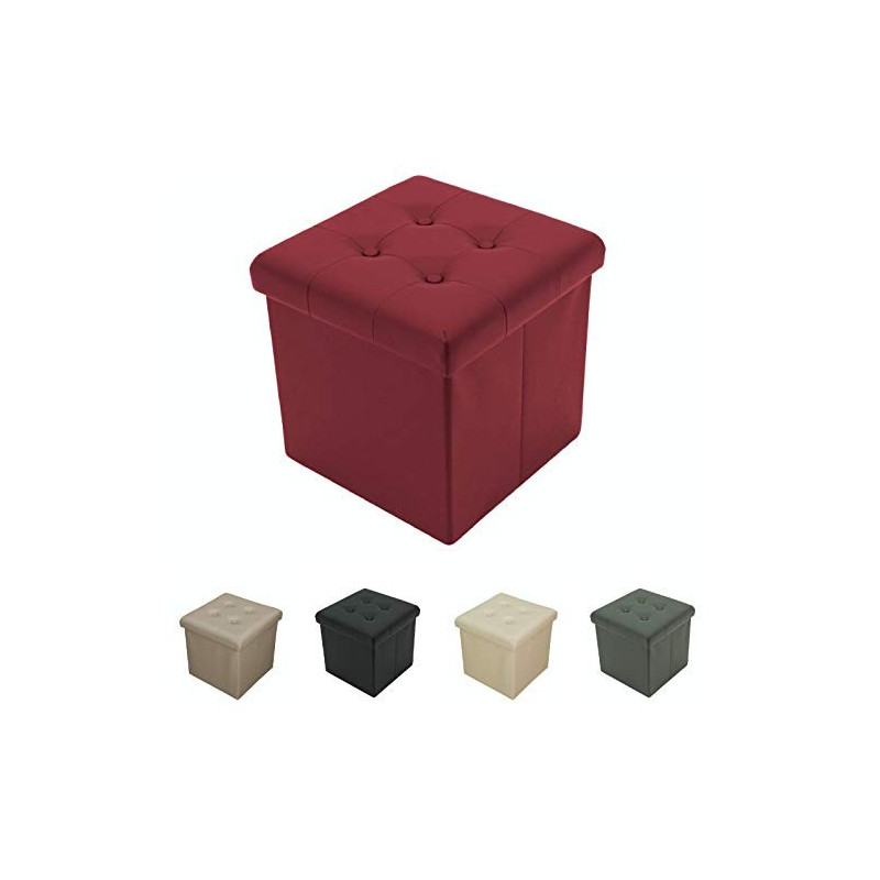Tata Home Pouf Contenitore Poggiapiedi Ecopelle Bottoni Portaoggetti Scatola Cubo Pieghevole Salvaspazio Misura cm 38x38x39 C