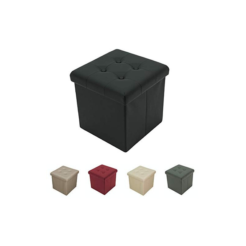 Tata Home Pouf Contenitore Poggiapiedi Ecopelle Bottoni Portaoggetti Scatola Cubo Pieghevole Salvaspazio Misura cm 38x38x39 C