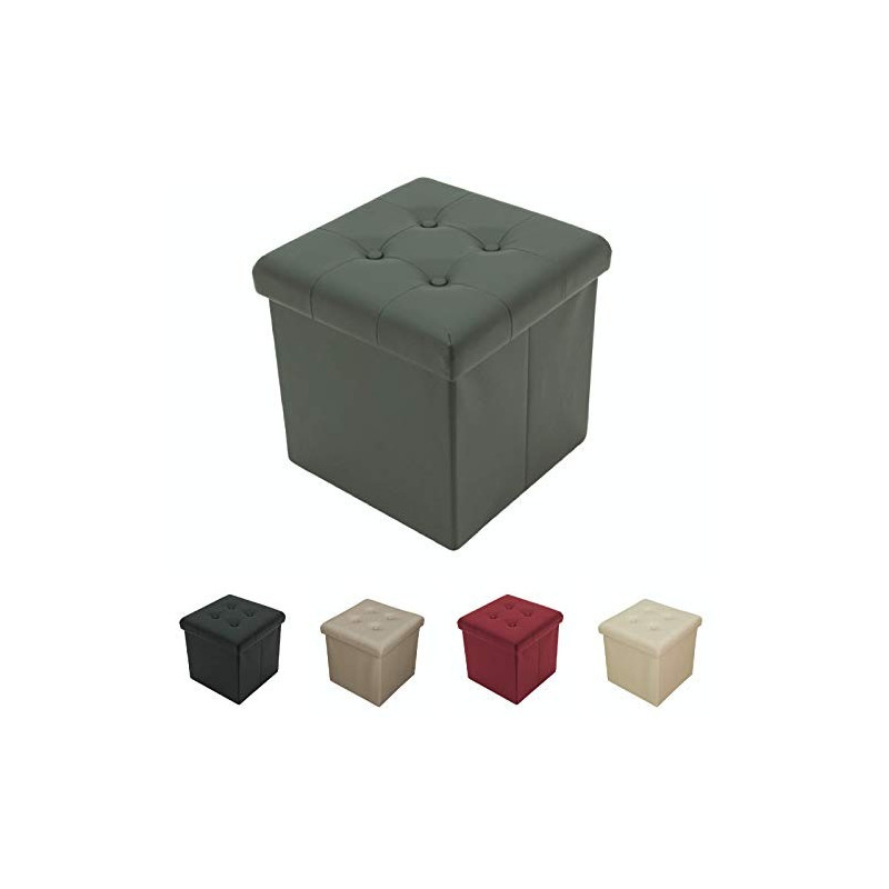 Tata Home Pouf Contenitore Poggiapiedi Ecopelle Bottoni Portaoggetti Scatola Cubo Pieghevole Salvaspazio Misura cm 38x38x39 C