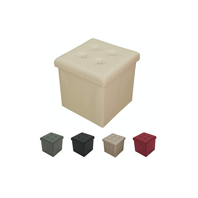 Tata Home Pouf Contenitore Poggiapiedi Ecopelle Bottoni Portaoggetti Scatola Cubo Pieghevole Salvaspazio Misura cm 38x38x39 C