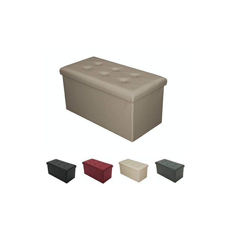 Tata Home Pouf Contenitore Poggiapiedi Ecopelle Bottoni Portaoggetti Scatola Pieghevole Salvaspazio Misura Grande cm 76x38x38