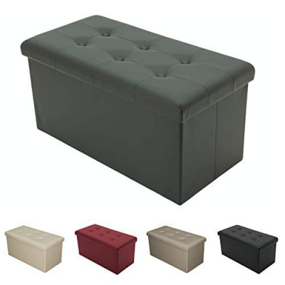 Tata Home Pouf Contenitore Poggiapiedi Ecopelle Bottoni Portaoggetti Scatola Pieghevole Salvaspazio Misura Grande cm 76x38x38