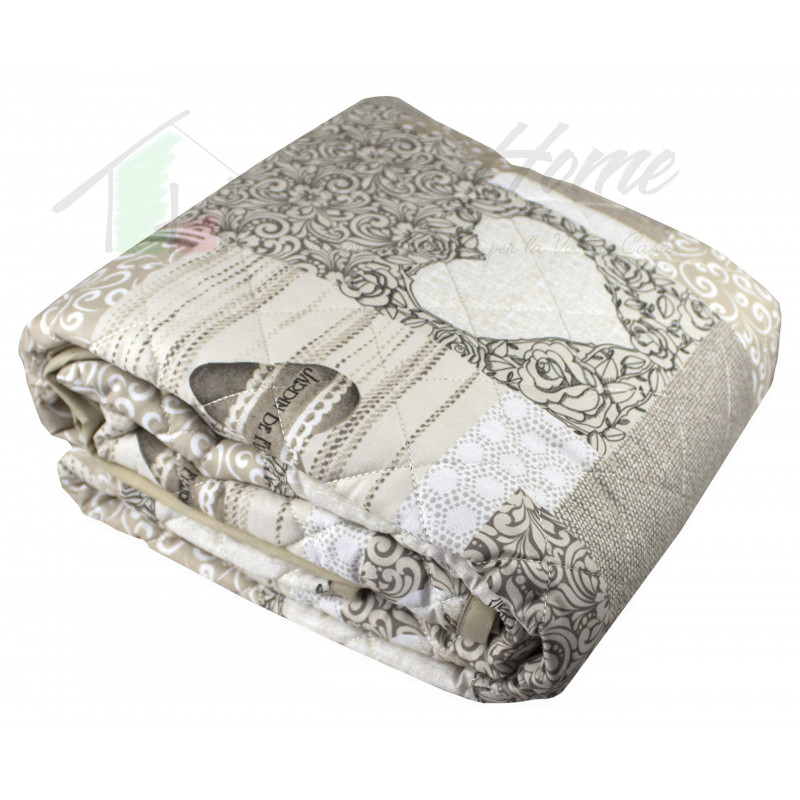 Tata Home Copridivano con Penisola Angolare Reversibile Universale Fantasia a Cuori Misura 2 Posti in Tessuto Trapuntato Imbo