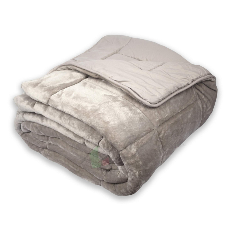 Trapunta Invernale Matrimoniale 260x260 cm Tinta Unita in Tessuto Flannel Effetto Velluto Heidi Colore Tortora