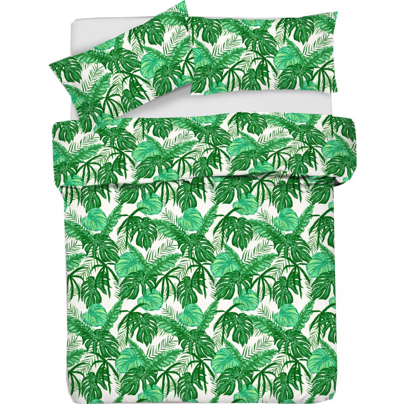 Copripiumino e Federe Fantasia Tropical 100% Cotone HomeOk Misura Letto 2 Piazze Matrimoniale Dis. 3 Foglie