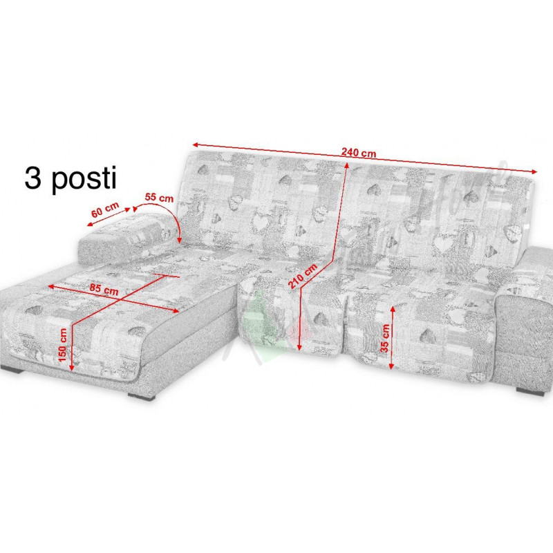 Tata Home Copridivano con Penisola Angolare Reversibile Universale Fantasia a Cuori Misura 2 Posti in Tessuto Trapuntato Imbo