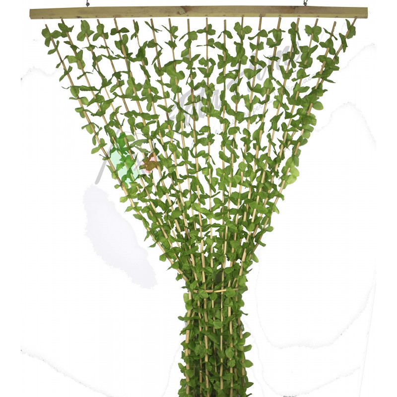 Tenda Antimosche a Foglie e Bamboo per Porta Finestra Moschiera a Pannello Misura 100 x 220 cm Colore Verde e Marrone