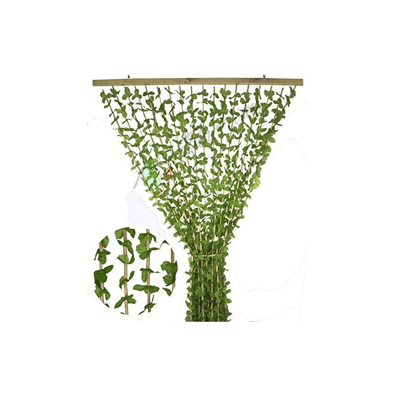 Tenda Antimosche a Foglie e Bamboo per Porta Finestra Moschiera a Pannello Misura 100 x 220 cm Colore Verde e Marrone