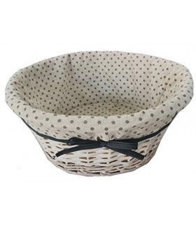 Tata Home Cesto Porta Pane o Frutta Cestino Porta Oggetti in Legno di Vimini Shabby Chic e Fodera in Tessuto Diametro 38 cm. 