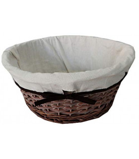 Cesto Porta Pane o Frutta Cestino Porta Oggetti in Legno di Vimini Shabby Chic e Fodera in Tessuto Diametro 38 cm. Colore Mar