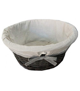 Tata Home Cesto Porta Pane o Frutta Cestino Porta Oggetti in Legno di Vimini Shabby Chic e Fodera in Tessuto Diametro 38 cm. 