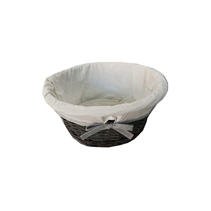 Tata Home Cesto Porta Pane o Frutta Cestino Porta Oggetti in Legno di Vimini Shabby Chic e Fodera in Tessuto Diametro 38 cm. 