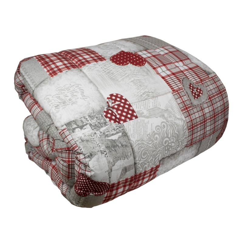 Tata Home Hilary Trapunta Invernale Imbottita 350 gr/mq Stampata Cuori Rossi in Morbida Microfibra di Poliestere Misura Letto