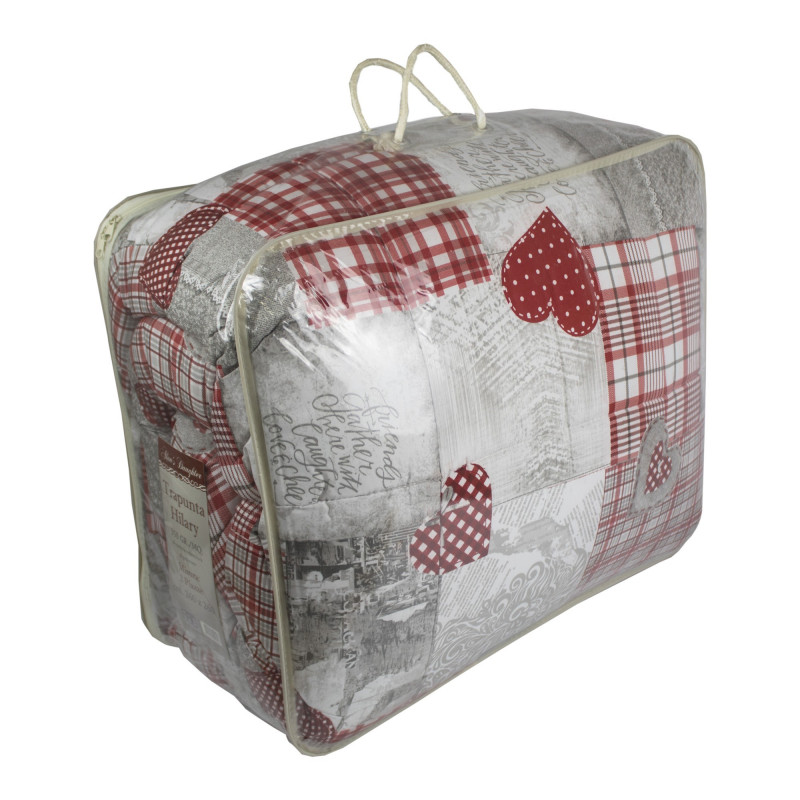 Tata Home Hilary Trapunta Invernale Imbottita 350 gr/mq Stampata Cuori Rossi in Morbida Microfibra di Poliestere Misura Letto