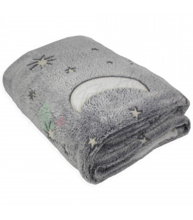 Coperta Plaid da divano che si ILLUMINA AL BUIO 3 misure Mod. Night Fluo Dis. LUNA