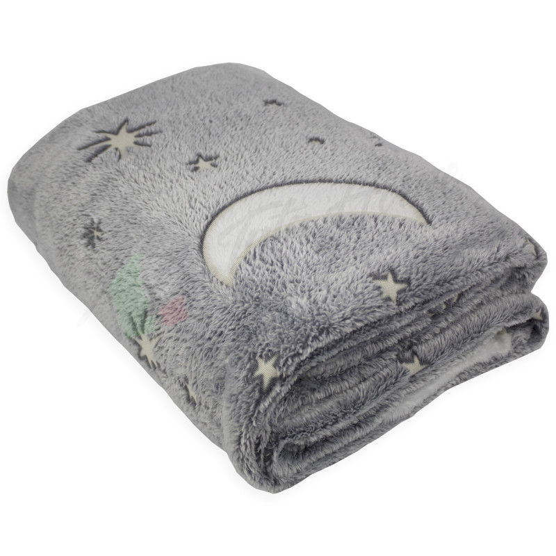 Coperta Plaid da divano che si ILLUMINA AL BUIO 3 misure Mod. Night Fluo Dis. LUNA