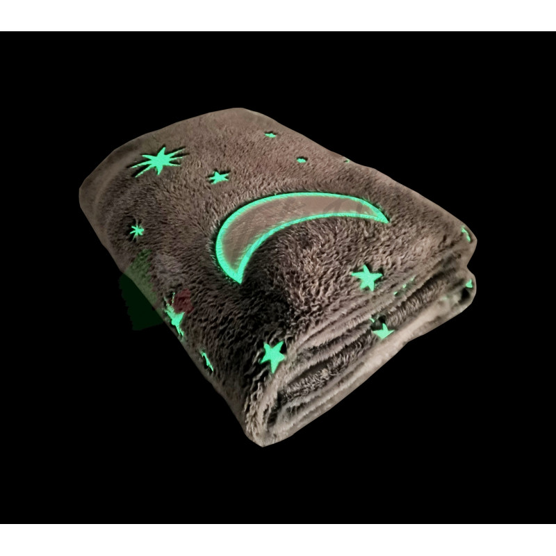 Coperta Plaid da divano che si ILLUMINA AL BUIO 3 misure Mod. Night Fluo Dis. LUNA