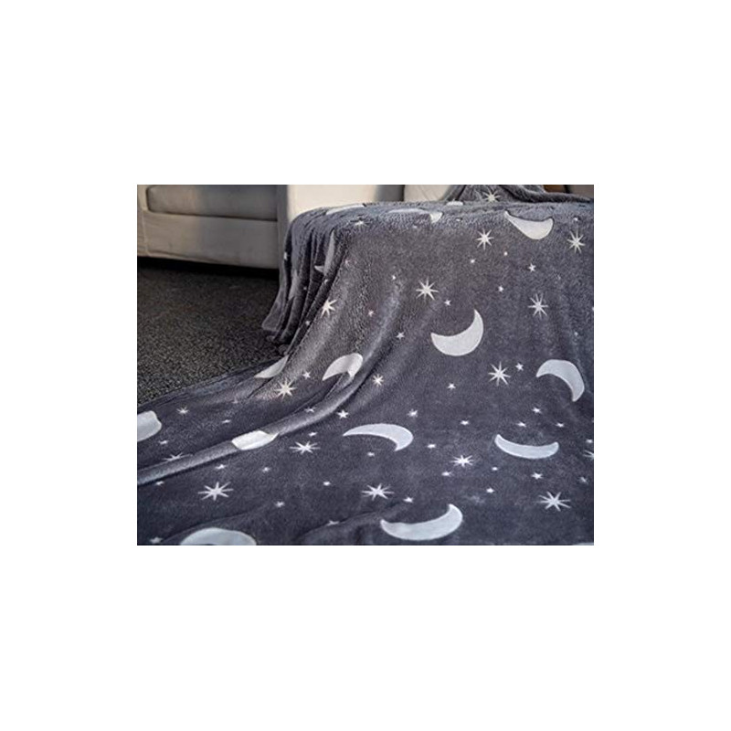 Coperta Plaid da divano che si ILLUMINA AL BUIO 3 misure Mod. Night Fluo Dis. LUNA