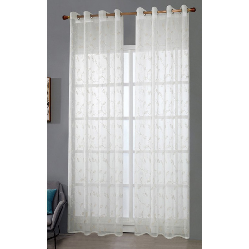 Coppia di Tende Ricamate Cotage da Cucina o Soggiorno con Asola per Bastone Misura 60x240 cm Dis.4