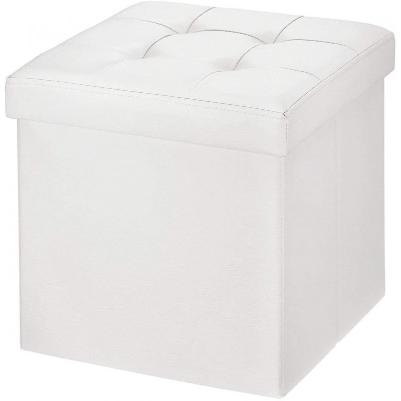 Tata Home Pouf Contenitore Poggiapiedi Ecopelle Bottoni Portaoggetti Scatola Cubo Pieghevole Salvaspazio Misura cm 38x38x39 C
