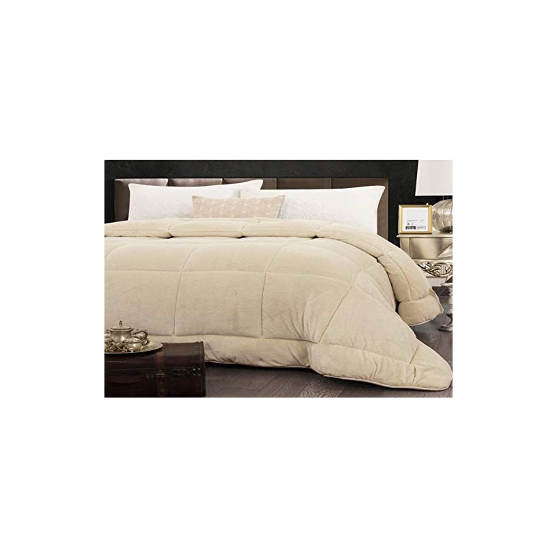 Trapunta Invernale Matrimoniale 260x260 cm Tinta Unita in Tessuto Flannel Effetto Velluto Heidi Colore Tortora