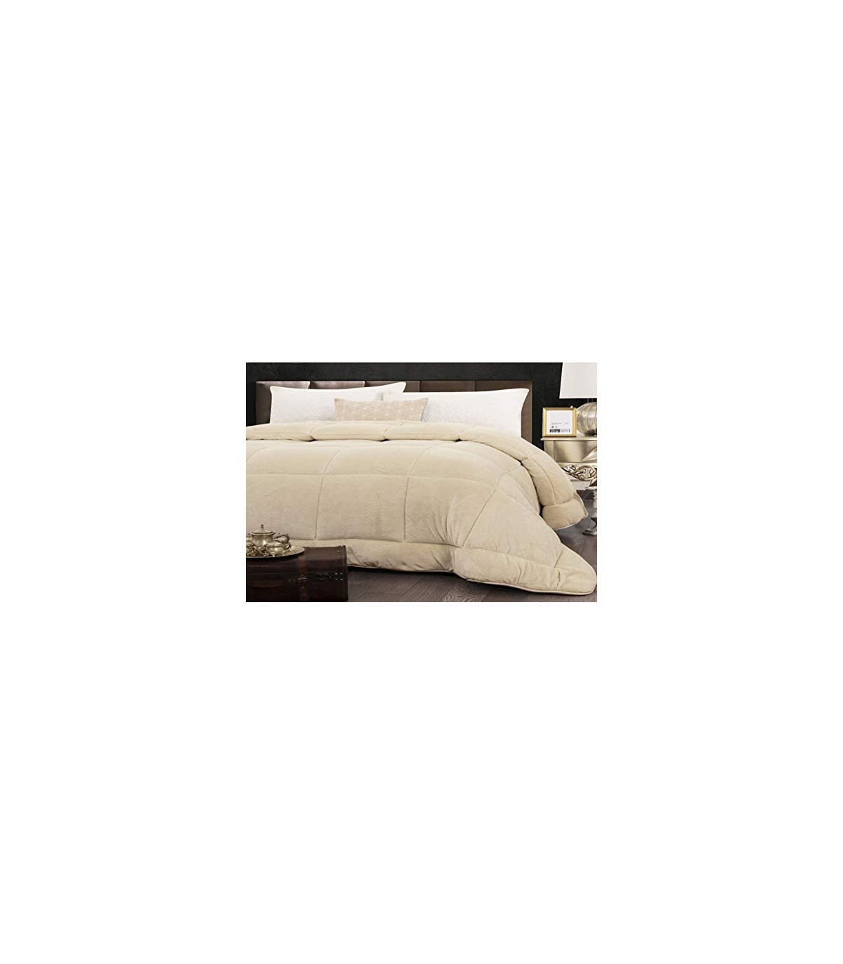 Trapunta Invernale Matrimoniale 260x260 cm Tinta Unita in Tessuto Flannel Effetto Velluto Heidi Colore Tortora