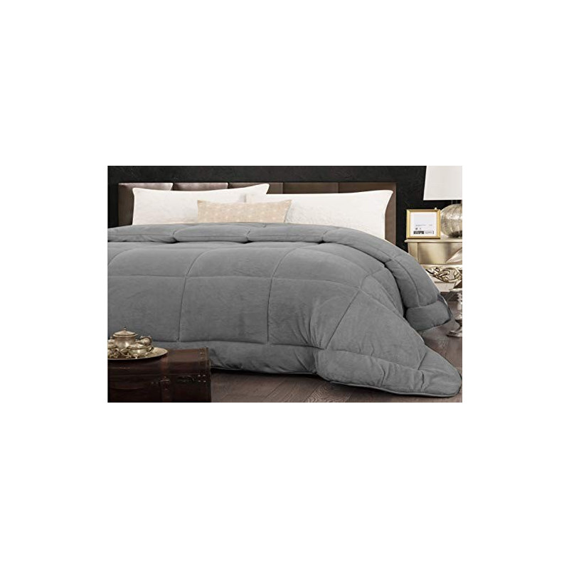 Trapunta Invernale Matrimoniale 260x260 cm Tinta Unita in Tessuto Flannel Effetto Velluto Heidi Colore Tortora