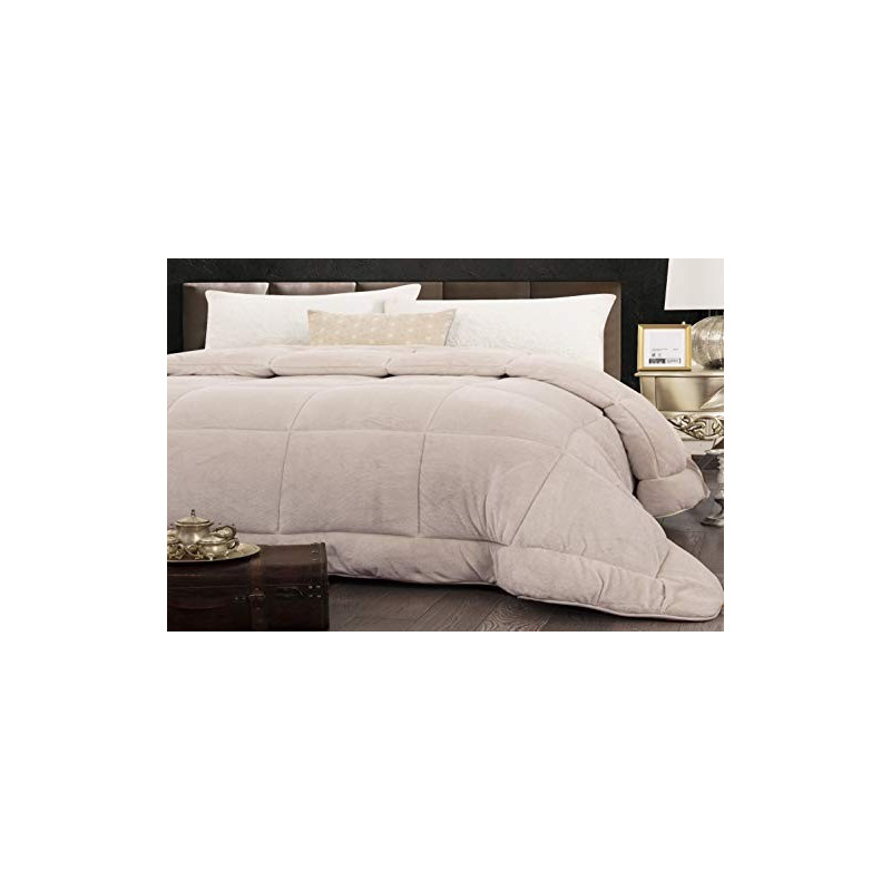 Trapunta Invernale Matrimoniale 260x260 cm Tinta Unita in Tessuto Flannel Effetto Velluto Heidi Colore Tortora