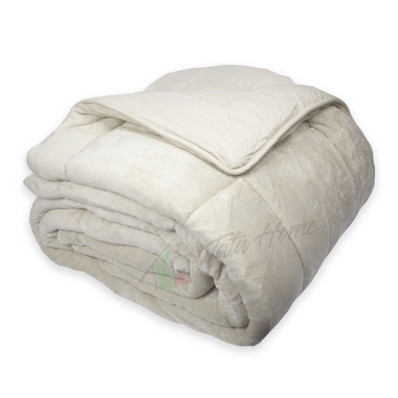 Trapunta Invernale Matrimoniale 260x260 cm Tinta Unita in Tessuto Flannel Effetto Velluto Heidi Colore Tortora