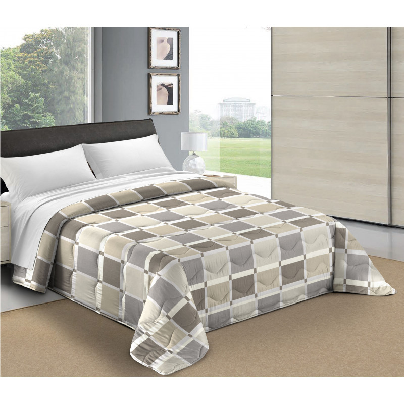 TORONTO Trapunta Invernale 300 gr/mq Fantasia Geometrica a Quadri Made in Italy Colore Grigio Beige