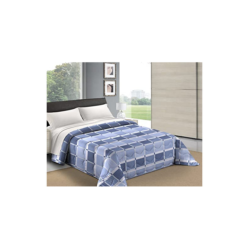 TORONTO Trapunta Invernale 300 gr/mq Fantasia Geometrica a Quadri Made in Italy Colore Azzurro Blu